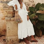 Платье ZANZEA женское вечернее длинное с оборками, пикантный пляжный сарафан с глубоким V-образным вырезом, с эластичным поясом, с рукавами-фонариками, лето