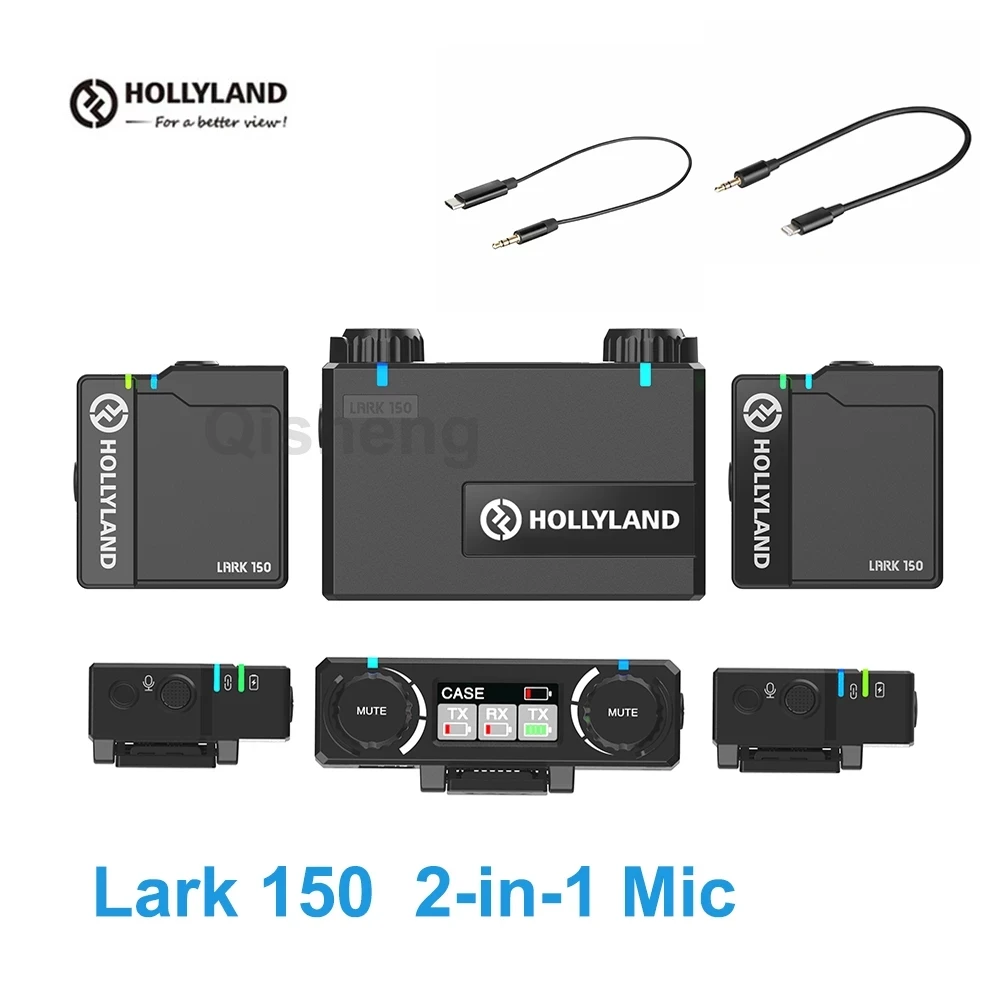 

Hollyland LARK 150 2-in-1Wireless Microphone System Lavalier Mic 2.4G OLED Display Microphone with Battery for Phone DSLR Camera