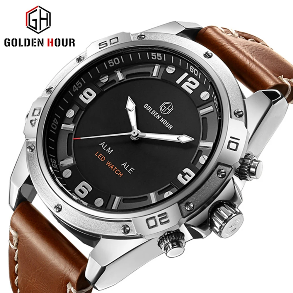 Спортивные кварцевые часы Goldenhour мужские светящиеся наручные повседневные
