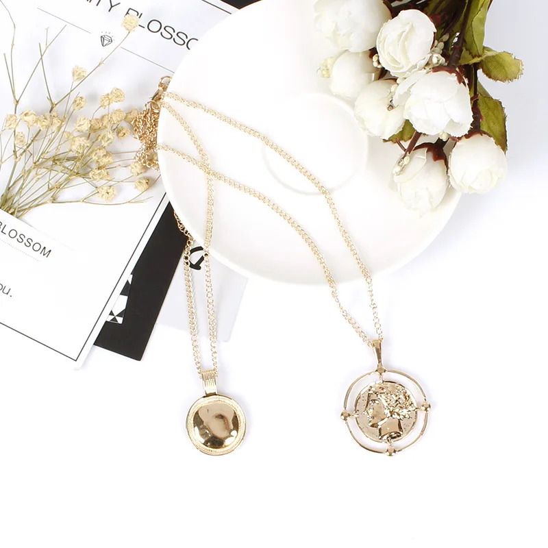 Креативный новый двойной слой медали кулон ожерелье дамы ключицы цепи для женщин