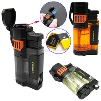 cohiba unique transluce metal plastic windproof cigar cigarette lighter 3 torch jet flame lighters with punch gift box