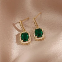 french vintage green gem fashion simple hanging earrings women jewelry exquisite drop dangle personality fashion stud earrings