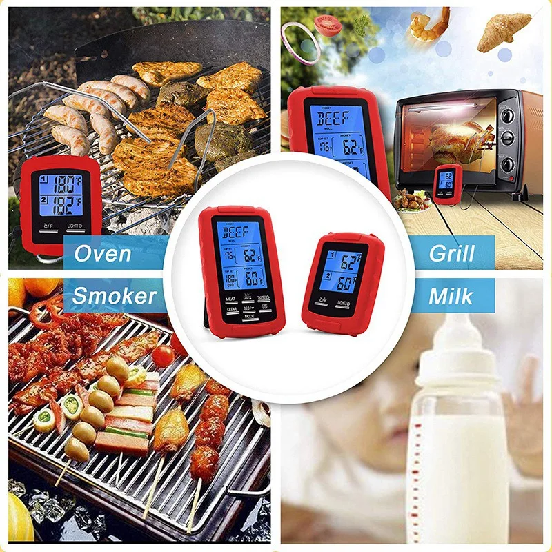 

WSFS Hot Dual Probe Wireless Remote Meat Thermometer for Grilling BBQ Grill Smoker Oven Turkey Frying Instant Read Cooking Therm