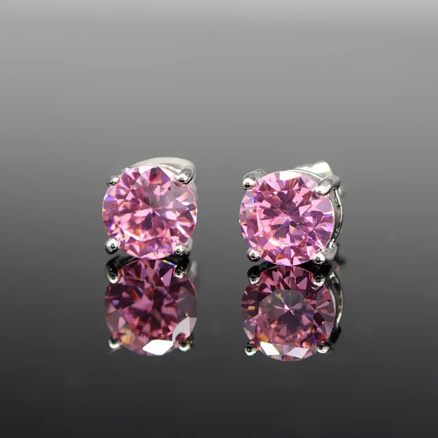 Pink Earrings Круглый Мистический Огонь кристалл клипсы с камнем Серьги для женщин мужчин 925 Серебряный Цвет Радуга синий зеленый циркониевый Двойные серьги свадьба - Окраска металла: Pink Earrings