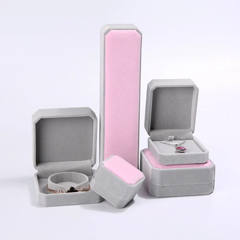 

1Pcs Pink/gray Jewellery Case Ring Earrings Necklace Bracelets Display Box Velvet Gift Boxes Amazing