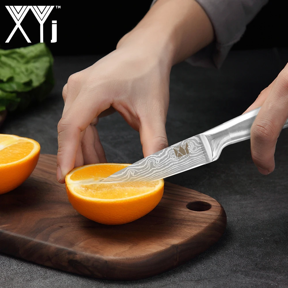 XYj 6 шт. набор кухонных ножей из нержавеющей стали дамасский узор лезвие магнитный