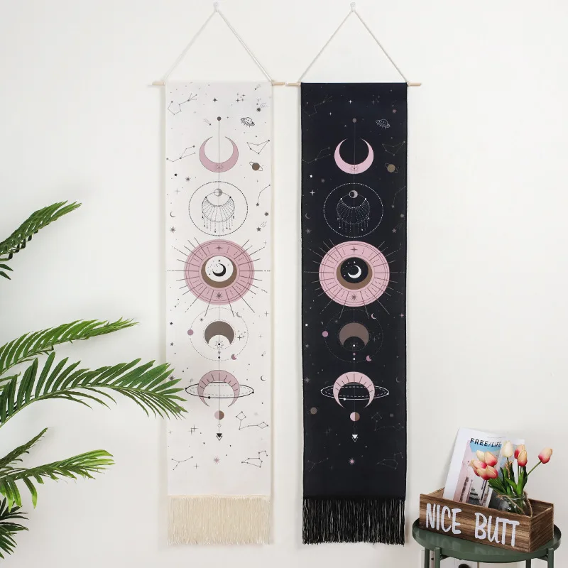 

New Nordic Style Moon Eclipse Cycle Printing Tassel Tapestry Living Room Background Wall Ornaments Home Decor Housewarming Gifts
