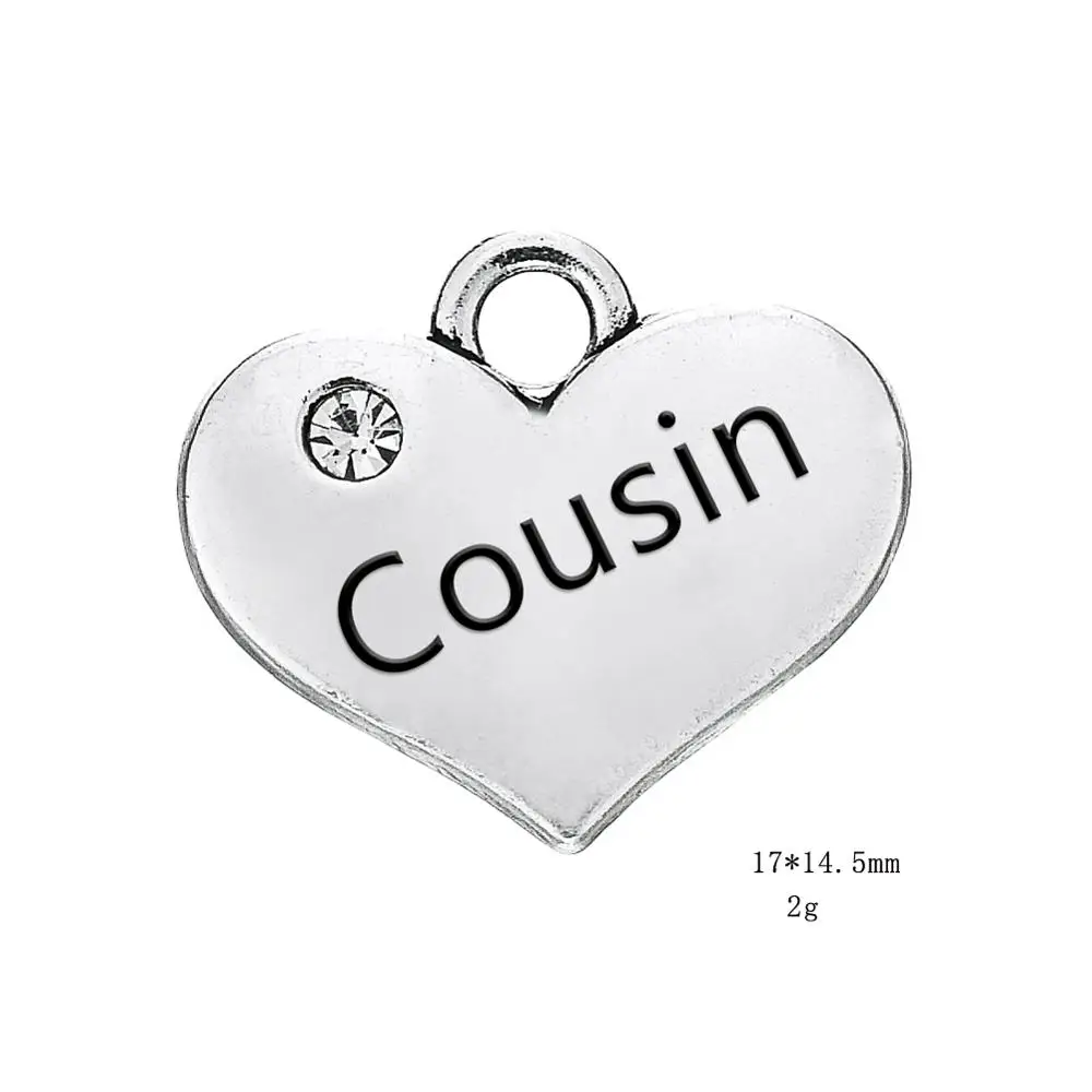 Cousin Skyrim, 10 шт., семейный Шарм в виде сердца с кристаллами, для сестры, принцессы, дочери, папы, маленькой девочки, для племяшки, слово «сделай сам», плавающая подвеска, ювелирное изделие - Окраска металла: Cousin