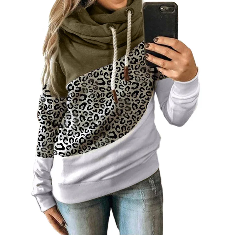 

12 colors Women Tops Leopard Camouflage Patchwork Printed Fleece Pullovers Women Hooded Casual Tops Women Clothing Pullover