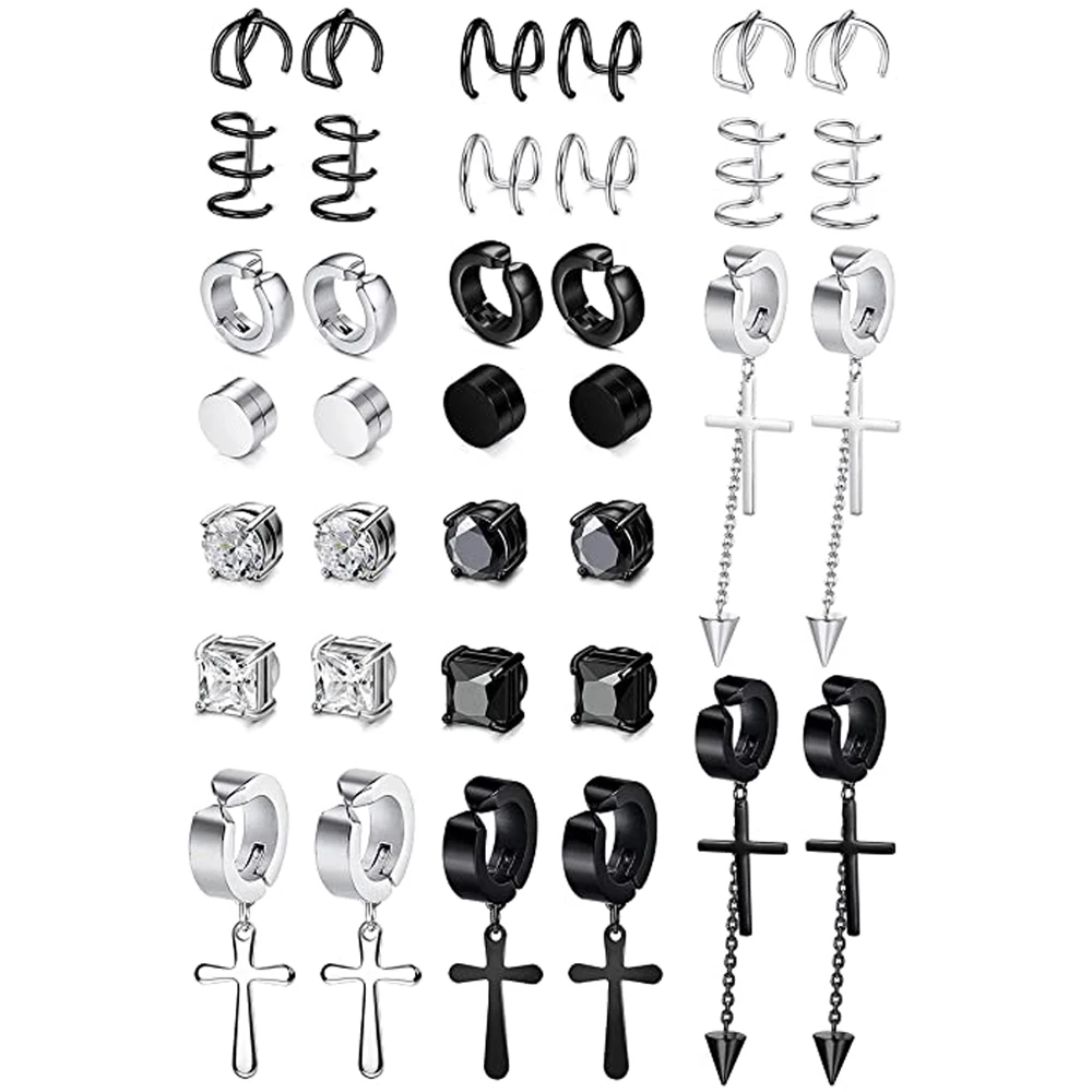 

Stainless Steel Magnetic Stud Ear Cuffs Earrings For Men Women Non Pierced Cross Dangle Hoop Earrings Unisex CZ Clip On Earrings