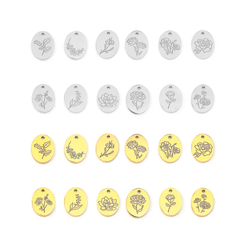 

1piar Stainless Steel Gold/Steel 16x12mm Charms Pendant Every Month Flower Patterns For DIY Jewelry Making Earrings Accessories