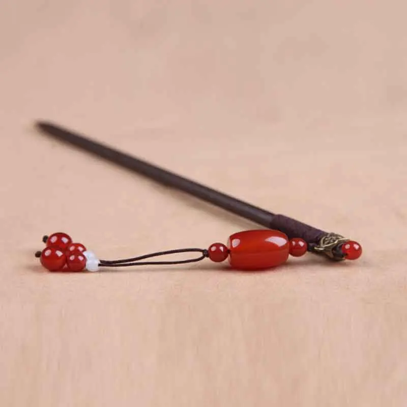 Kanzashi заколка для волос красный агат кисточка Китайский Японский стиль кимоно