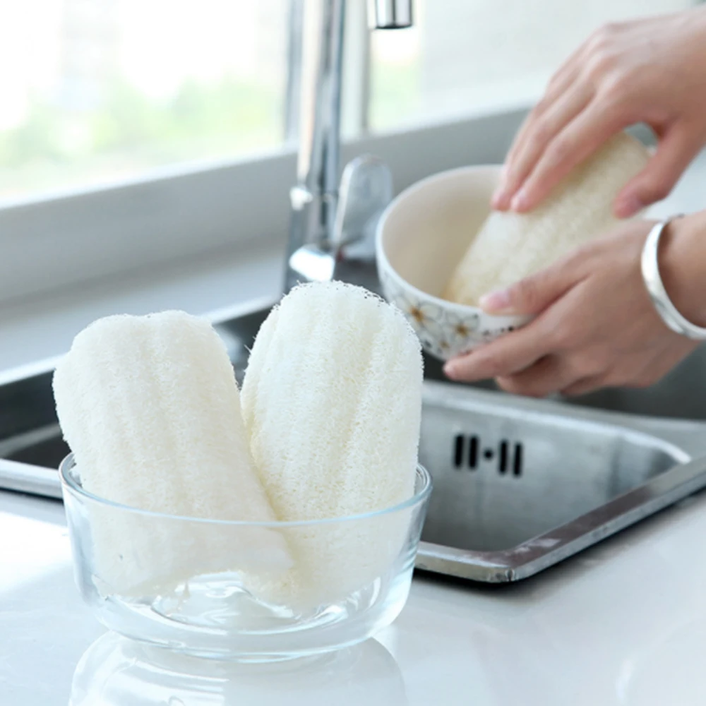 

5pcs Natural Loofah Dishwashing Cloth Scrub Pad Dish Pot Easy To Clean Scrubber Sponge Kitchen Clean Brushes