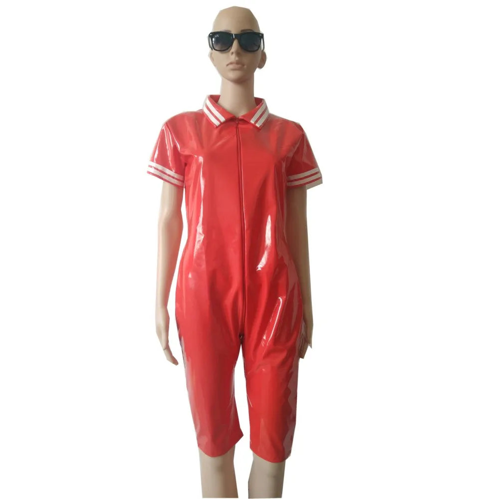 Женское сексуальное боди с белыми полосками из искусственной кожи мокрым