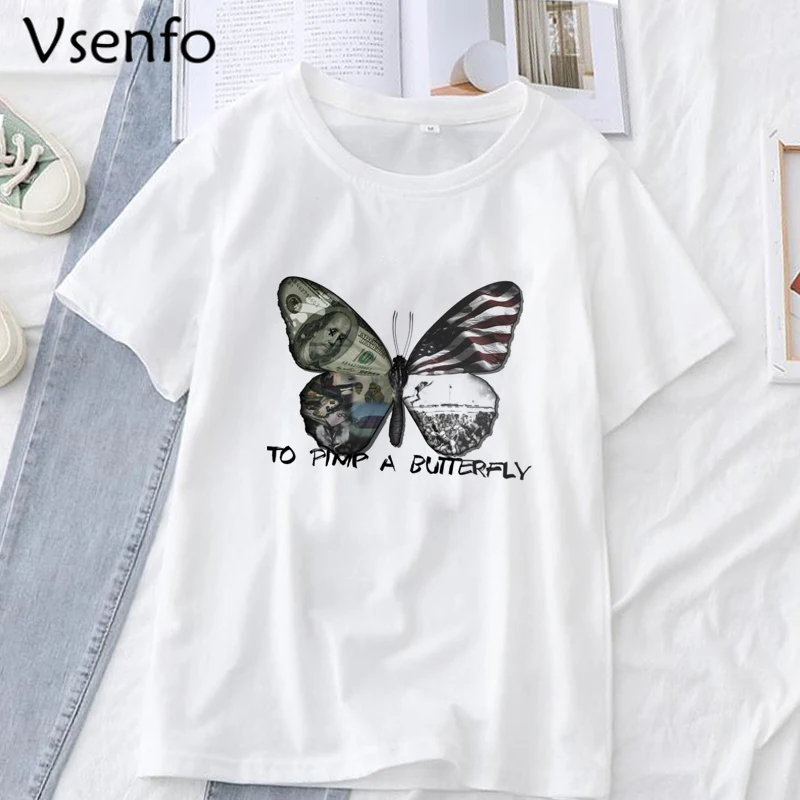 

2pac Tupac T-shirts Women Men Hip Hip To Pimp A Butterfly T Shirt Harajuku Streetwear Summer White Short Sleeve Woman Tshirts