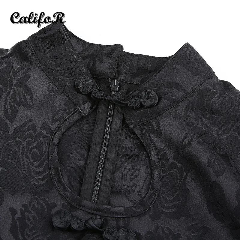 

Black Cheongsam Dress Summer Dress for Women 2021 New Design Cut Out Cheongsam Printing Short Sleeve Mini Bodycon Dresses