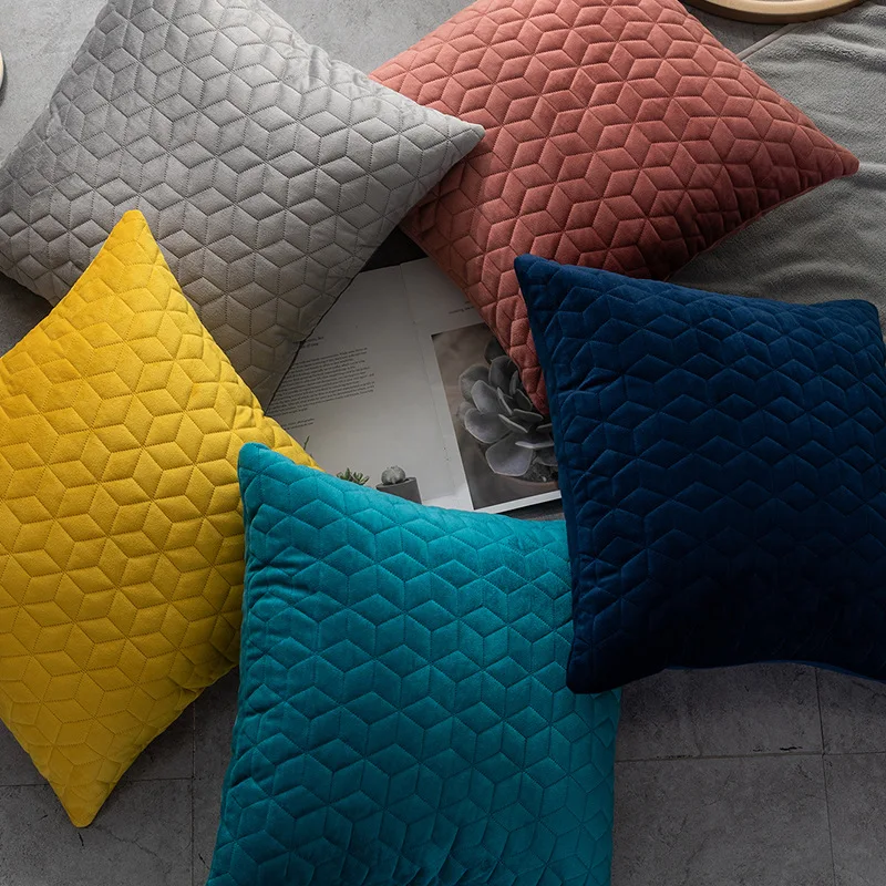 

1PC Nordic Home Decor Hexagonal Checkered Velvet Pillow Cases 45X45cm Pillowcase Solid Color Sofa Bed Throw Pillow Cover