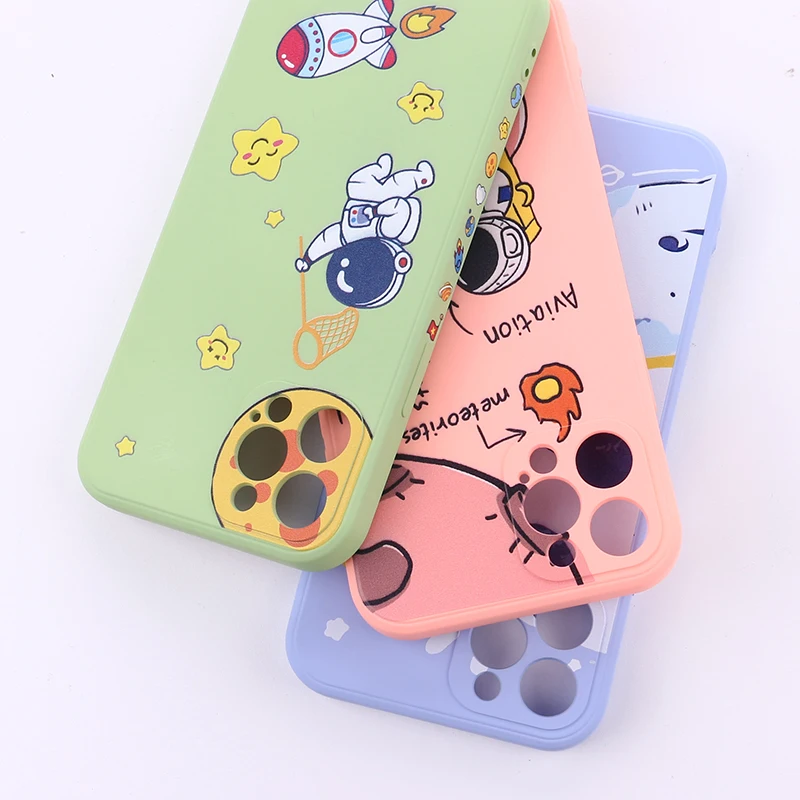 

Universe Astronaut Liquid Silicone Shockproof Phone Case For iPhone 11 12 Pro Max Mini X XR XS 7 8 Plus Protective Soft Cover