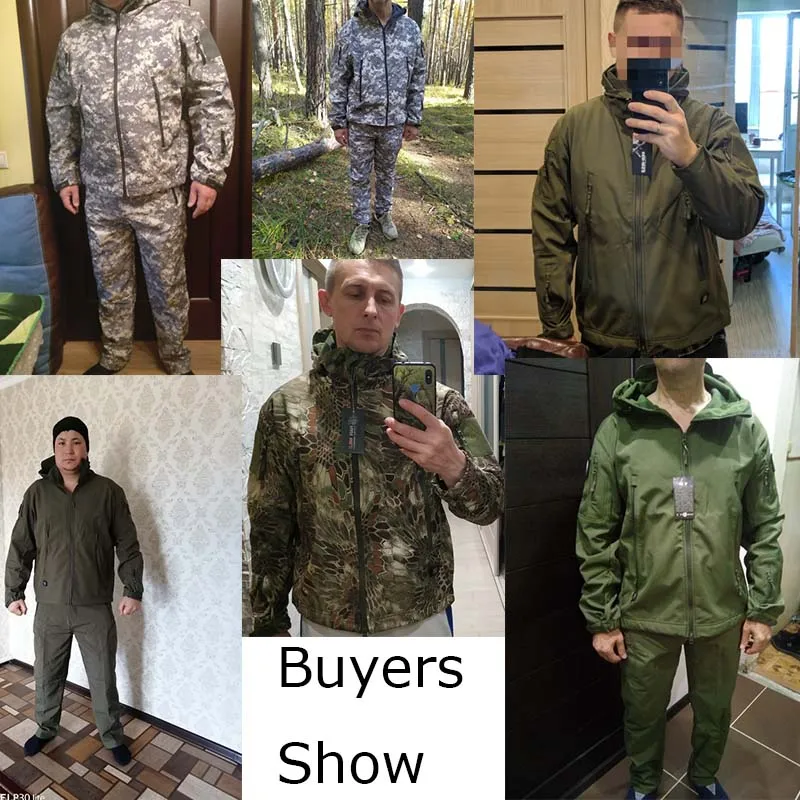 

HANWILD Hiking Jackets Soft Shell Tactical Jacket Shark Skin Men Waterproof Fleece Coat Hunt Clothes Camouflage Military Jacket