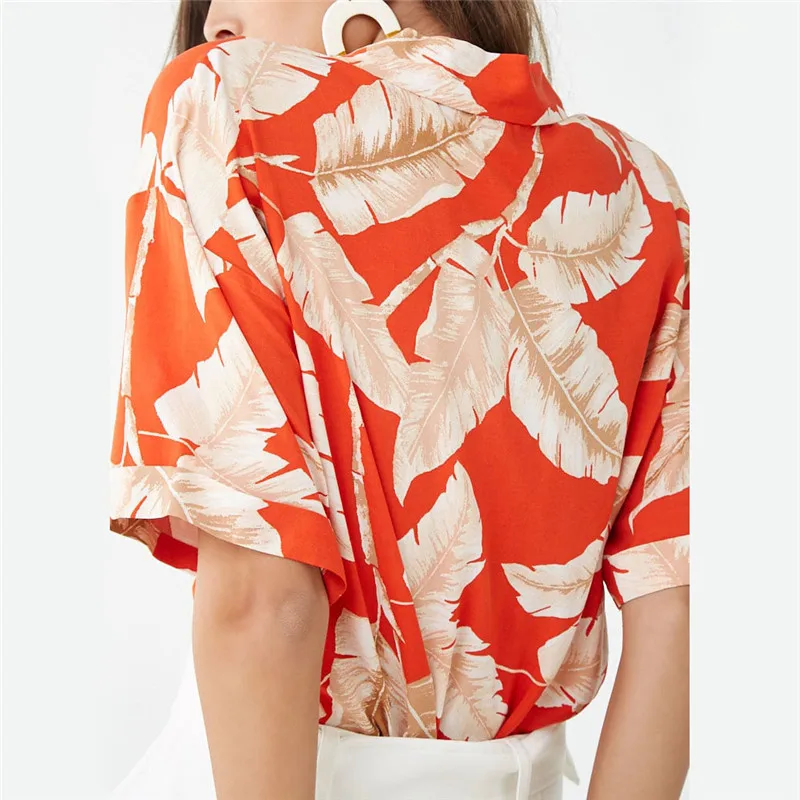 Блузка женская шифоновая с коротким рукавом Повседневная рубашка принтом