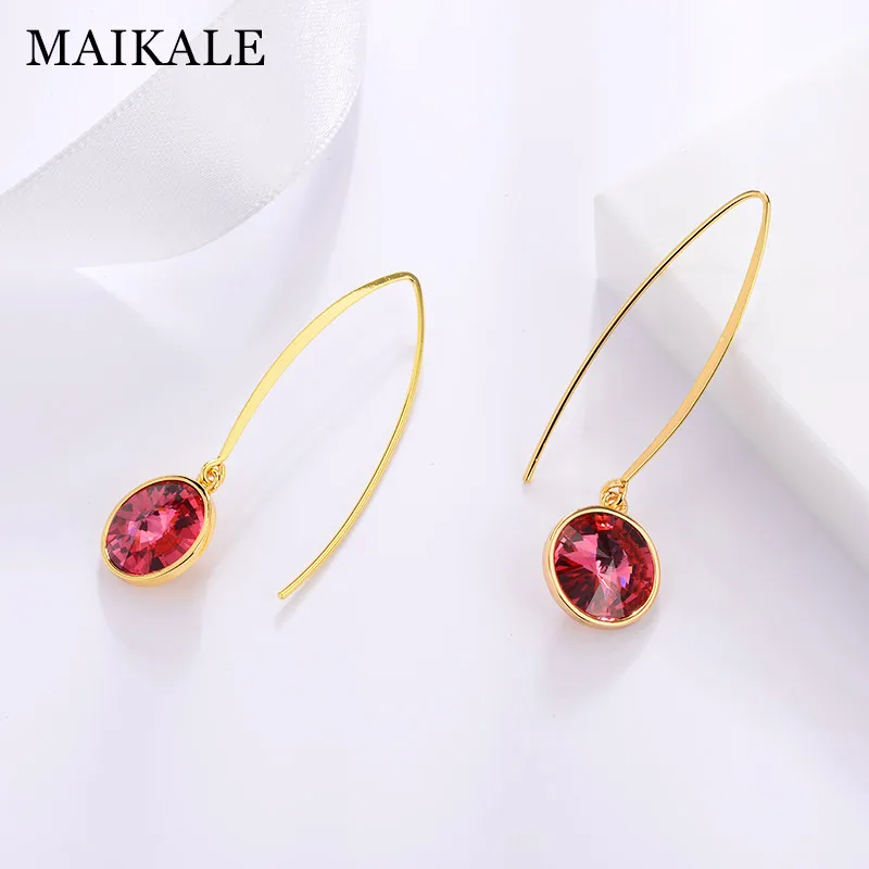 MAIKALE, простые Разноцветные серьги-капли с австрийскими кристаллами, круглые стразы, золото, серебро, длинные серьги с крючками для женщин, ювелирное изделие, подарок - Окраска металла: 10