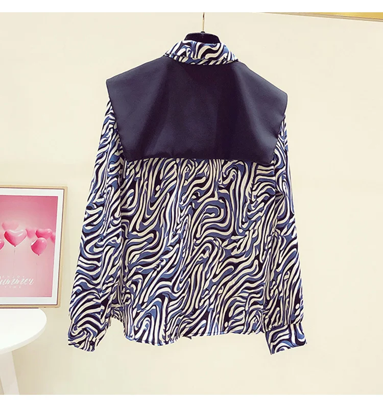 

Zebra Print Top Women's Vintage Blouse Spring 2021 New Retro Fake Two-Piece Long Sleeve Shirt Office Lady Shirts Camisas Mujer