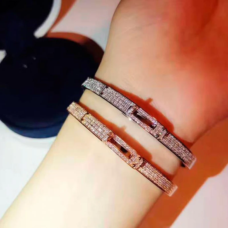 

Silver 925 Jewelry Korean Fashion Bracelet Full High Carbon Diamonds Bracelets For Women Girls Wedding Accessories Fine Jewelry