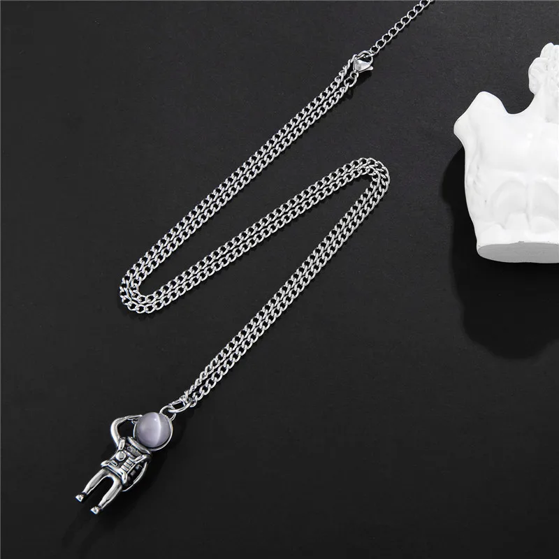 

Hip Hop Trendy Astronaut Pendant Moonstone Men Necklace Personality Fashion Rock Male&Women Casual Gift Exquisite Jewelry