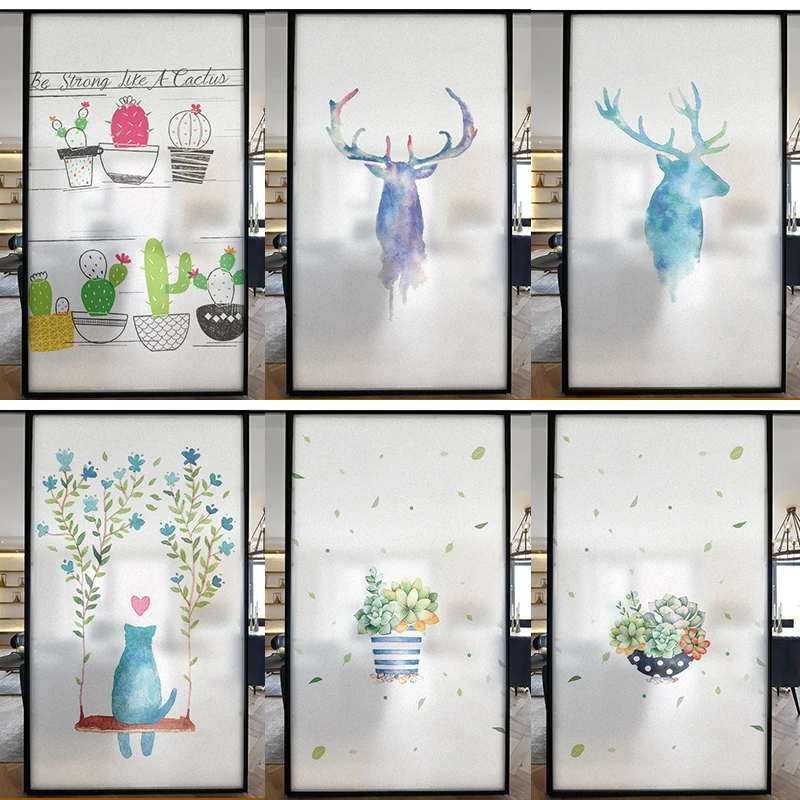 Custom Size Window Foil Electrostatic Hand Painting Pattern Decorative Tint-Film For Door Cabinet Wardrobe DIY 55cmx100cm | Дом и сад