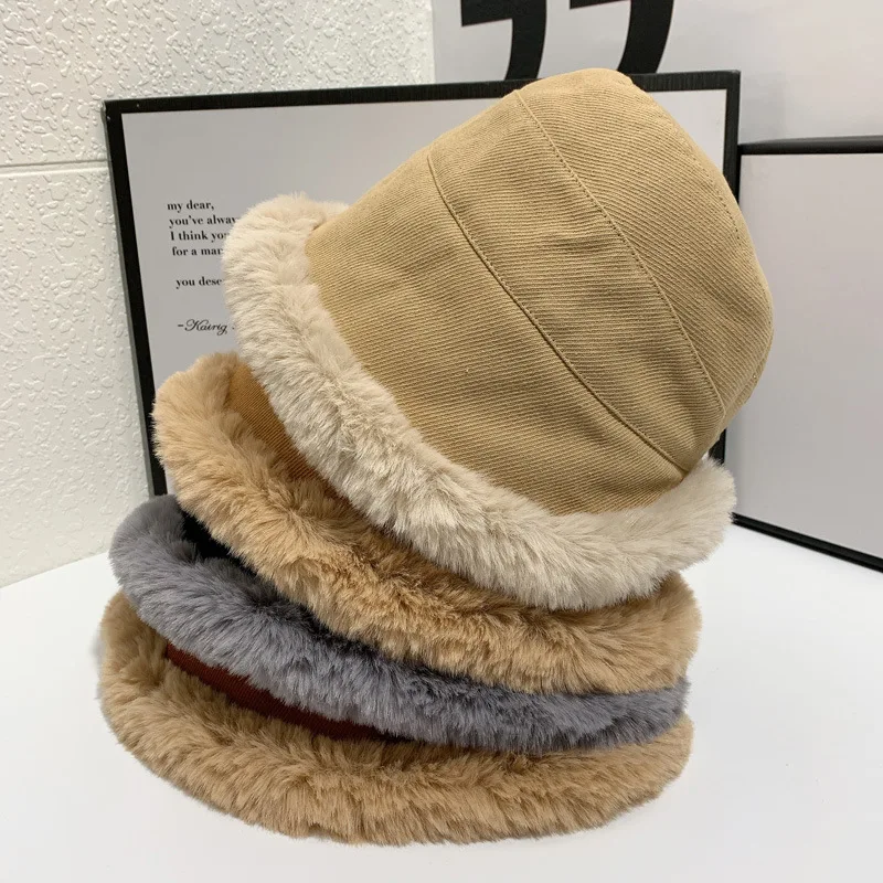 

Women's Hat Plush Warm Fisherman Hat Thickened Cold-proof Basin Hat Windproof and Wool Mongolian Cap New Winter Bucket Hat