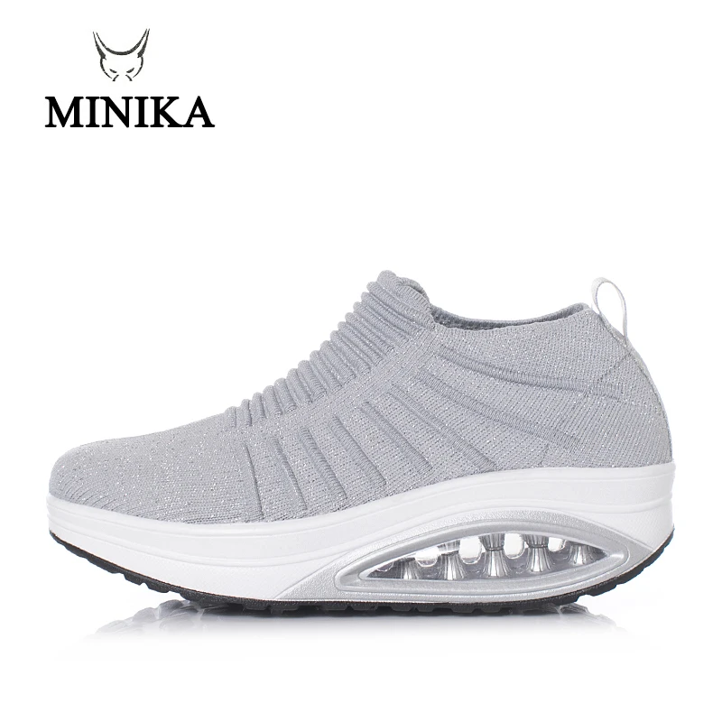 Minika/Женская обувь для похудения; дышащие кроссовки без шнуровки; Новинка года; обувь на танкетке, визуально увеличивающая рост; женская обувь для танцев