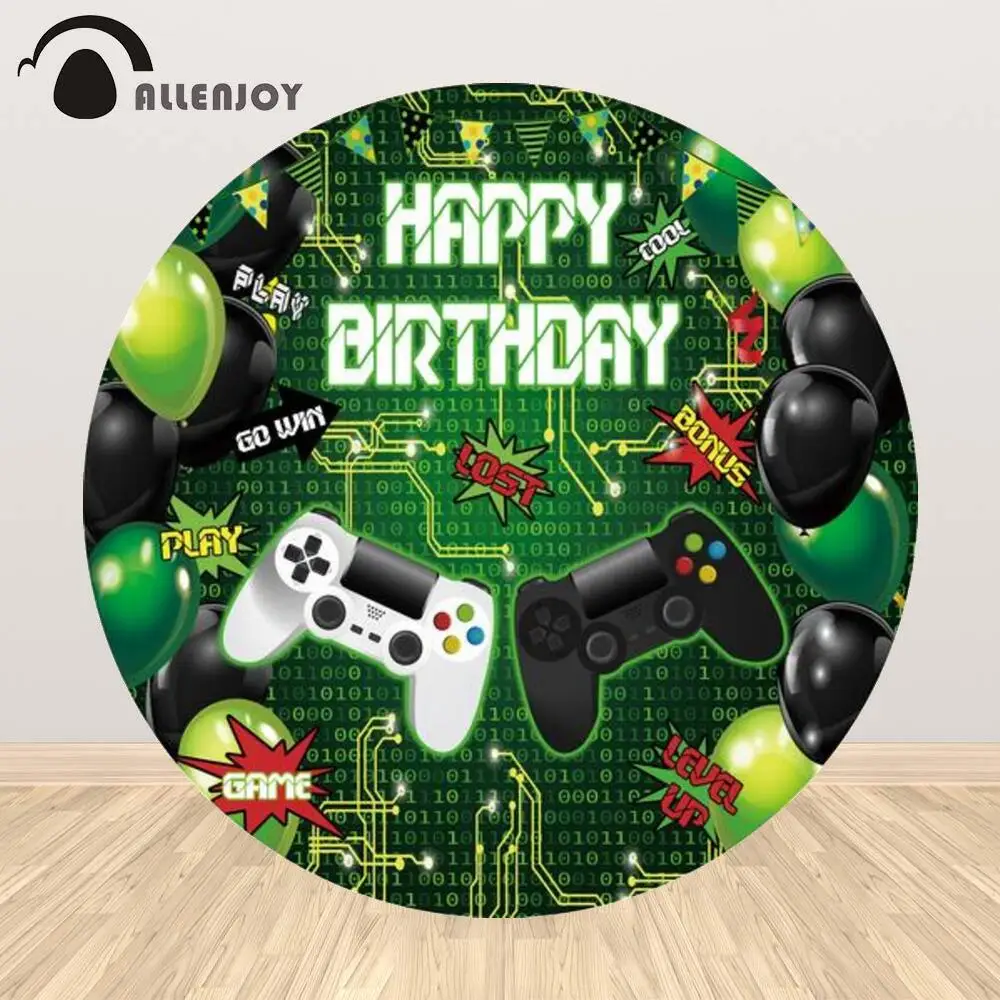 

Allenjoy игровые круглые фоны на тему дня рождения черные зеленые воздушные шары украшение для вечевечерние НКИ мальчика персонализированный ...