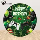 Allenjoy игровые круглые фоны на тему дня рождения черные зеленые воздушные шары украшение для вечевечерние НКИ мальчика персонализированный фон на заказ