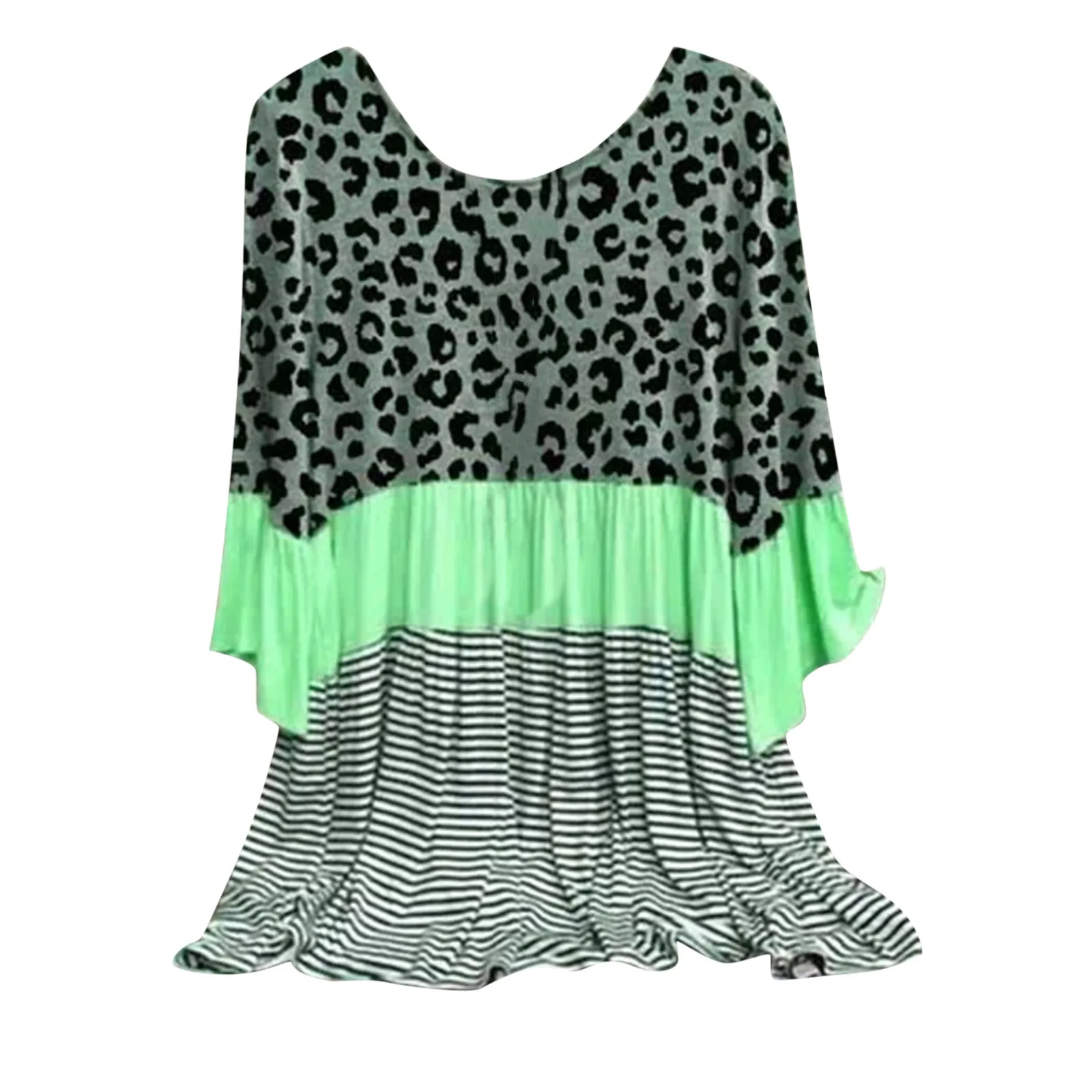 

Women's Blouse Women Office Lady Leopard Tops Patchwork Korean Fashion Clothing Shirt Short Sleeve 2021 Plus Size camisetas muje