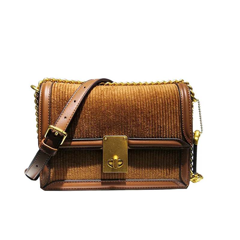 

High Quality Corduroy Women Flap Bag 2020 New Fashion Single Shoulder Messenger Bags Ladies Purses and Handbags Famous Designer