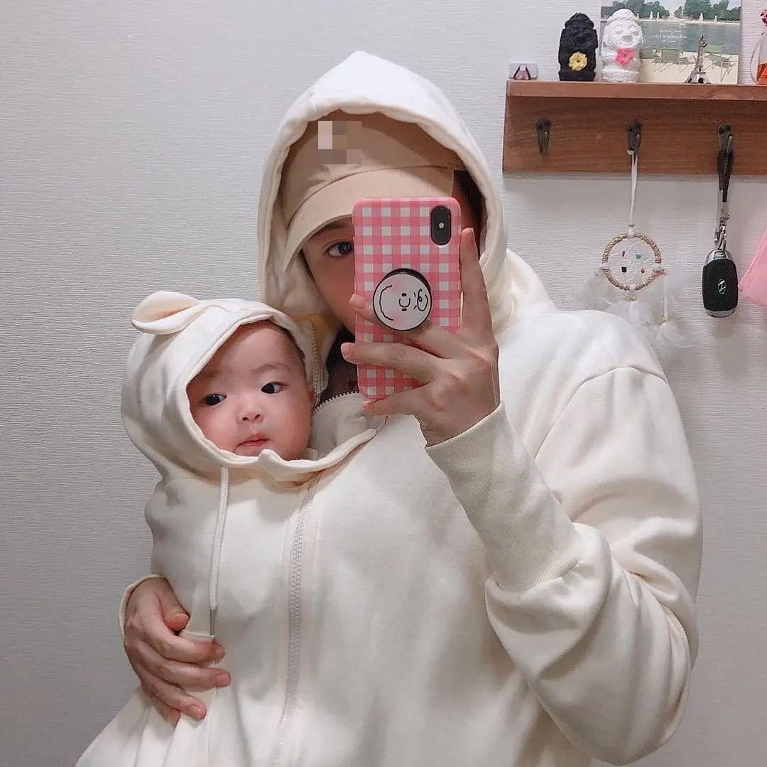 Winter Casual Maternity Wear New Ladies Hoodie Plus Velvet Warm Kangaroo Mother Coat  Fashion Daddy Baby Carrier Jacket enlarge