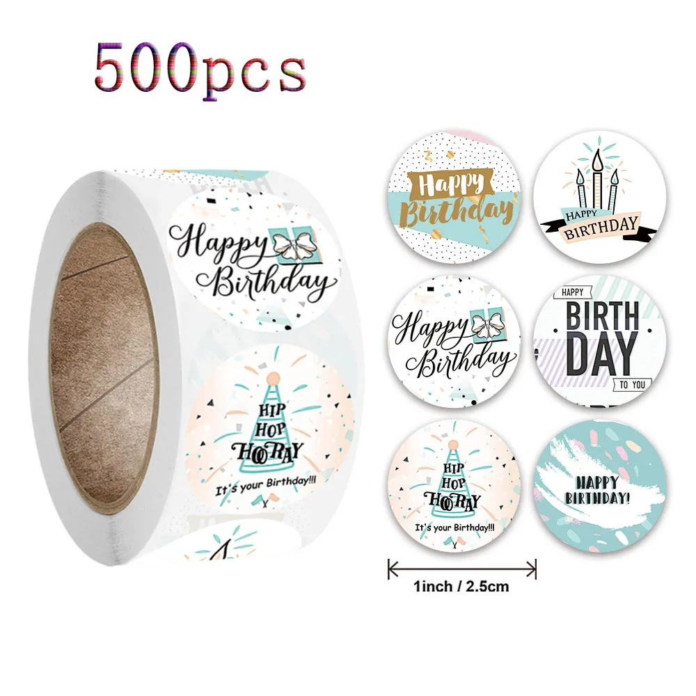 

D&M Happy Birthday Round Stickers Party Gift Packaging Seal Labels for Scrapbooking Pretty Stationery Aesthetic Stickers