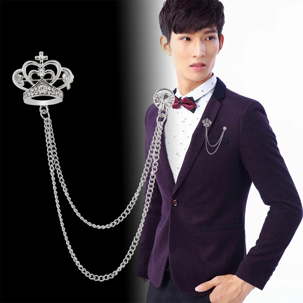 

Korean High-grade Crown Animal Brooch Rhinestone Angle Wings Tassel Chain Lapel Pin Men's Suit Collar Badge Corsage Accessories