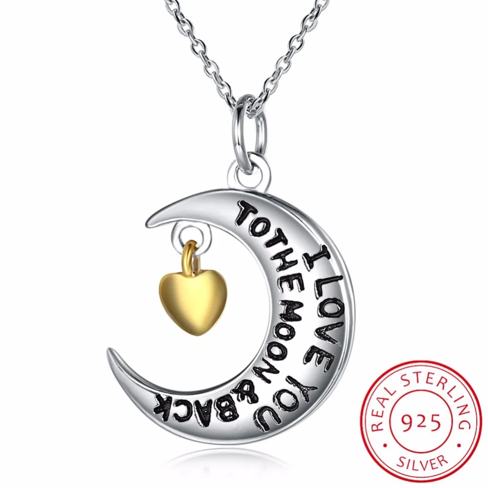 Lekani Moon And Back Trendy Design Gold Heart Pendant Necklace 925 Sterling Silver Fine Jewelry For Women Collares | Украшения и