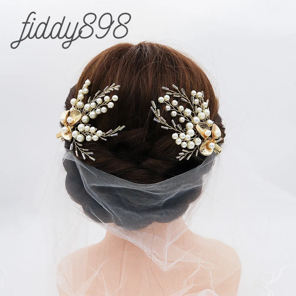 

Fashion Gold Color Bridal Wedding Hair Accessories Women Hair Clip and Clip Earring Women HeadPiece Headdress Jewlery Set
