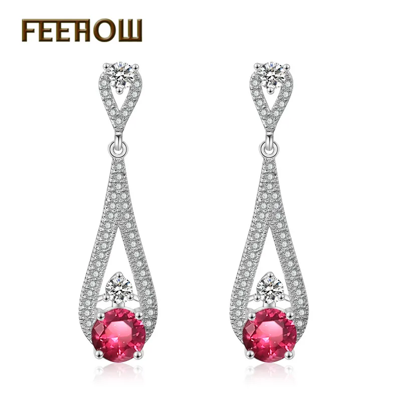 FEEHOW красные длинные элегантные высококачественные серьги с кубическим