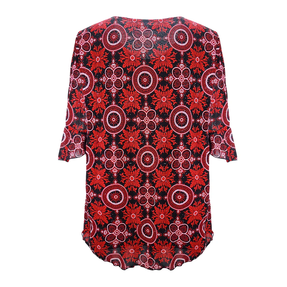 

Yitonglian Women's Romantic Floral Print Lace Crochet Patchwork Summer Short Sleve Tunic Top Plus Size Blouse Shirt H036S
