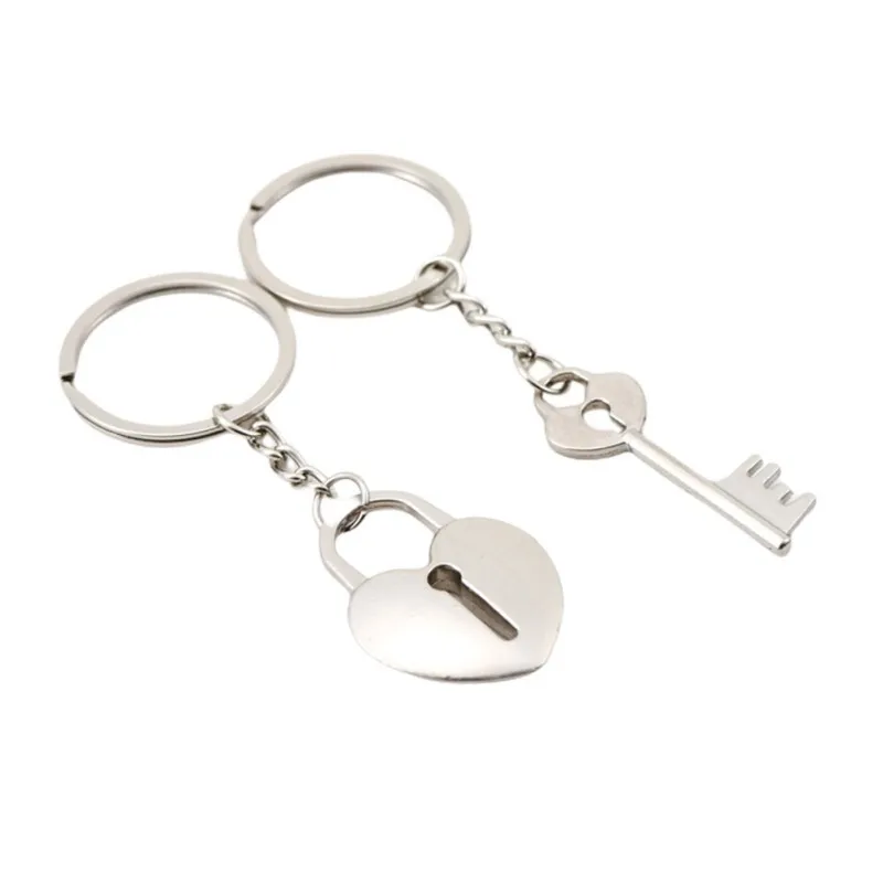 

Concentric Lock Couple Keychain Silver Plated Metal Blank Keyring Split Ring Key Holder Rings Women Men Key Chains Accessories
