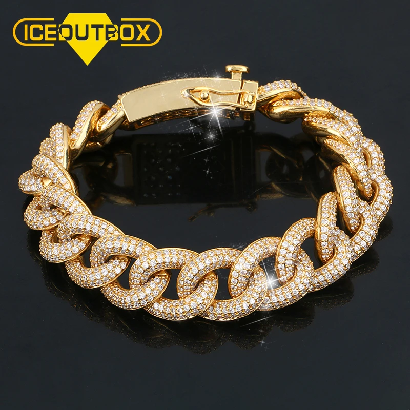 14 мм толщиной браслет с ААА микро проложить Кристалл Золото Майами КУБИНСКИЙ