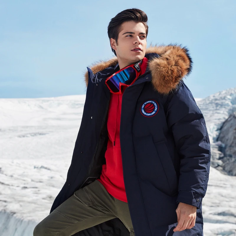 BOSIDENG зимняя куртка с гусиным пухом Мужское пальто воротником из натурального