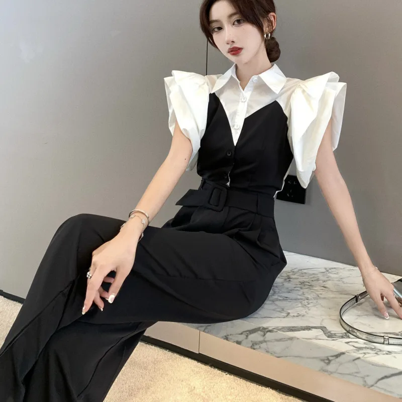 

2021 Summer Fashion Casual Print Holiday Rompers Playsuits Streetwear Loose Jumpsuit Wide Leg Women Overalls Combinaison Femme