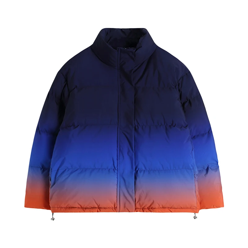 Rainbow Gradient Color Tie-dye Cotton Jacket Women's Autumn Winter Keep Warm Loose Thickening Long-sleeve Bread Coat Female