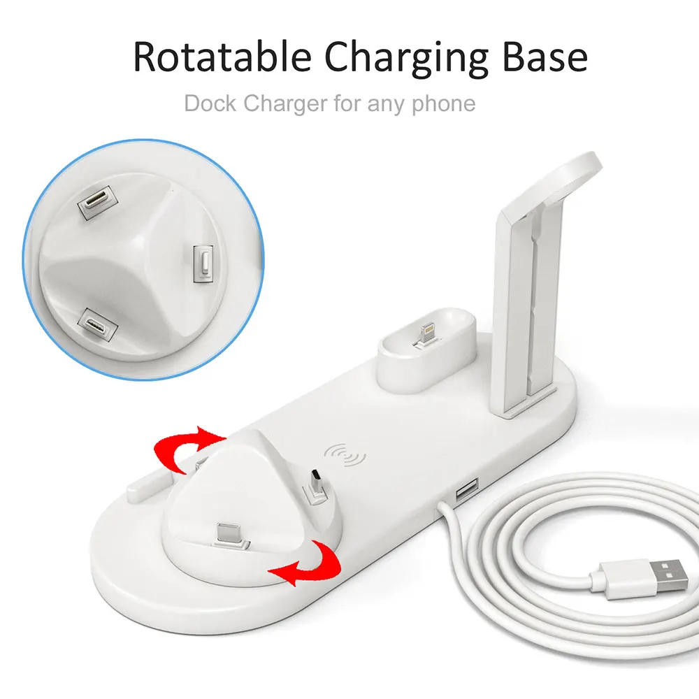 4 в 1 360 Вращающаяся Беспроводная зарядка Индукционная подставка для зарядного