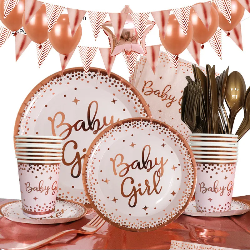 Baby Shower Oh для маленьких девочек розовое золото в горошек украшения посуда Пол