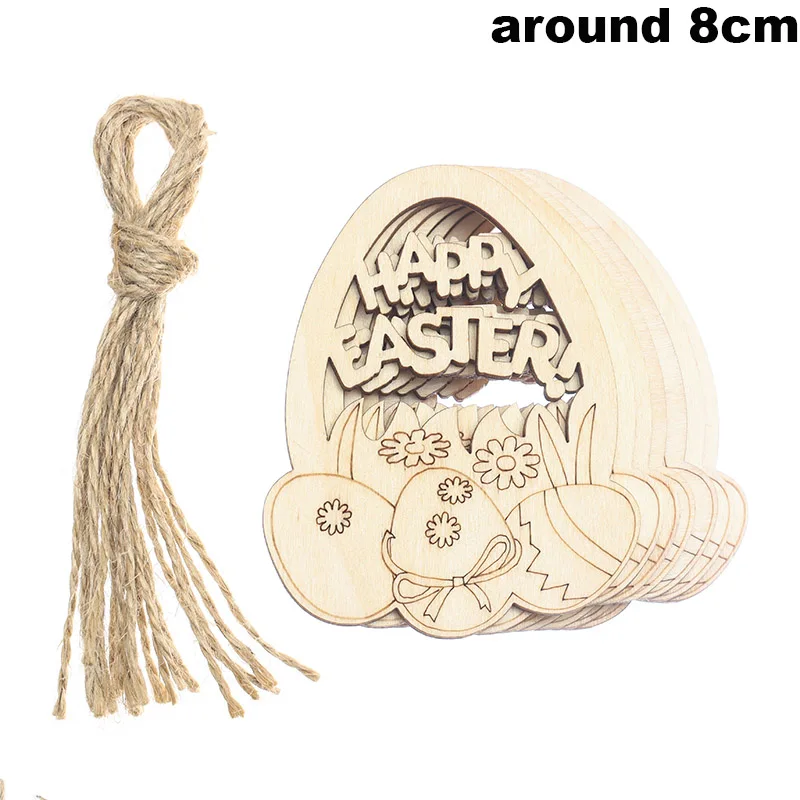 

10pcs Easter Egg Wood Slice Ornaments with Rope DIY Wooden Egg Shape Crafts Un-finished Wood Slice Hanging Decorations Easter